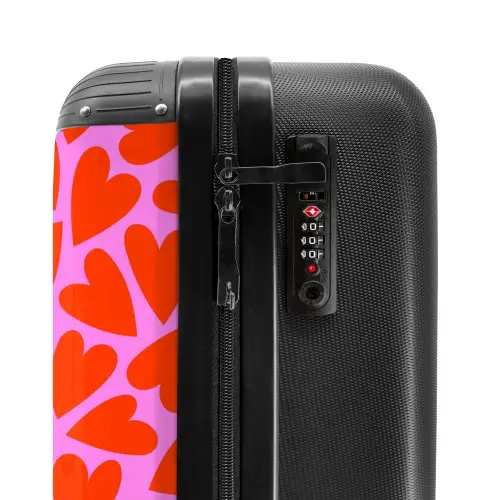 Dicht patroon van rode harten op roze achtergrond NBS - Handbagage koffer - Kinderen Unisex middel -slot