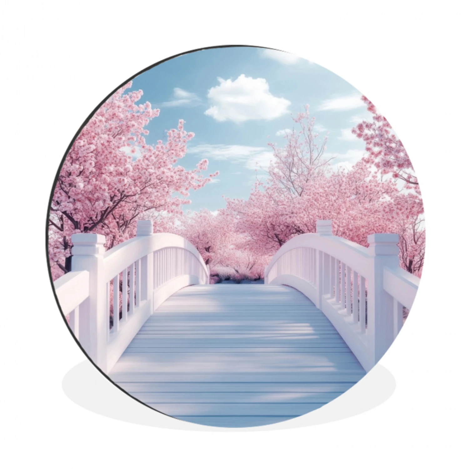 Brug - Kersenbomen - Wit Wandcirkel aluminium klein -3d