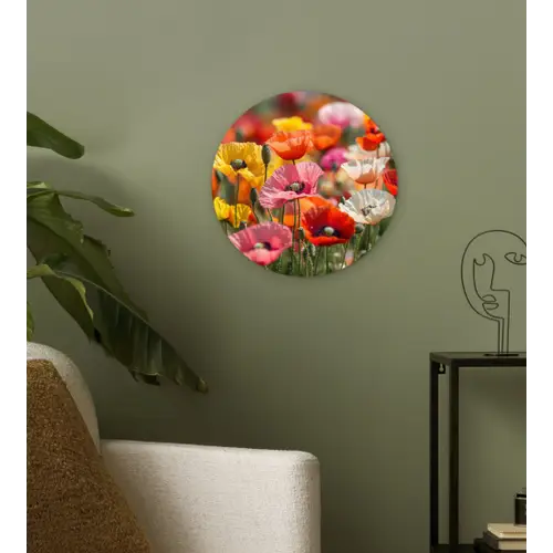 Bloemenveld - Klaprozen - Kleurrijk Wandcirkel kunststof plaat 5mm dik klein -sfeer3