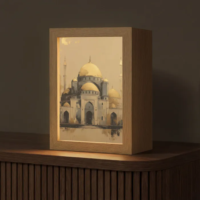 Goud - Abstracte penseelstreken - Moskee Light Box met kabel (Tafellamp) klein -z3d_website