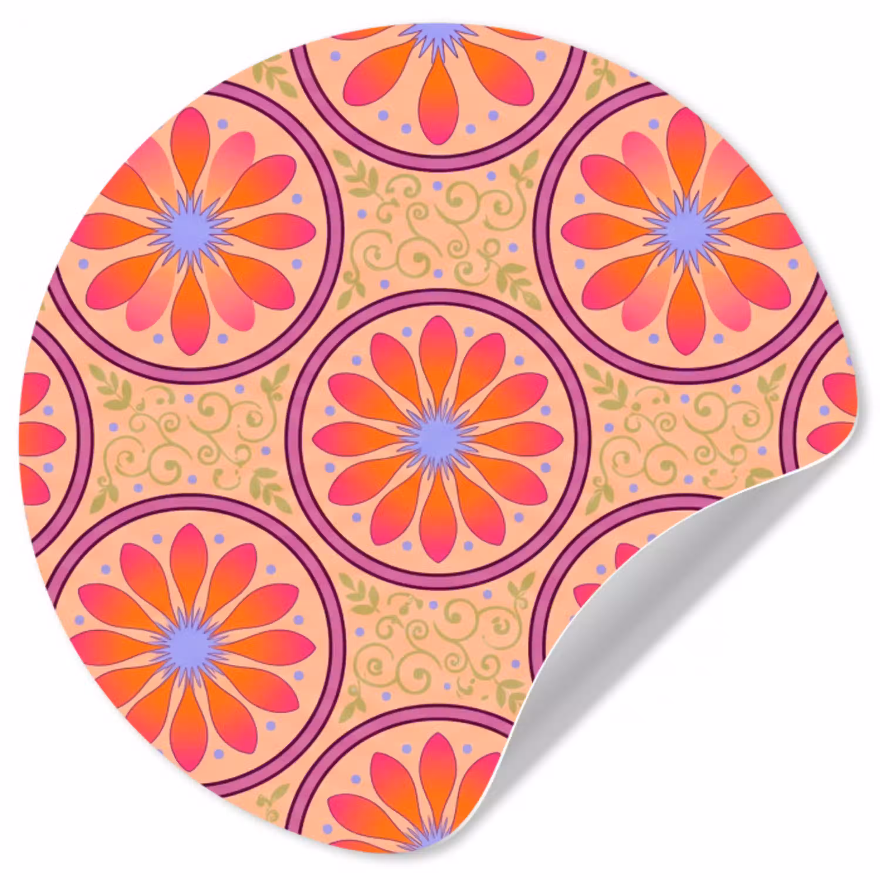 Patroon - Bloemen - Decoratief - Kleurrijk - Modern Wandcirkel behangsticker klein -3d