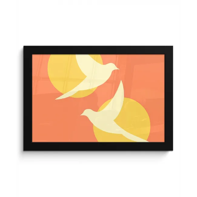 Vogels - Cirkels - Geel fotolijst zwart zonder passe partout klein -3d