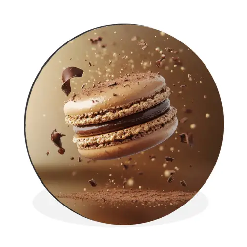 Chocolade - Macarons - Eten - Snoep Wandcirkel aluminium klein -3d
