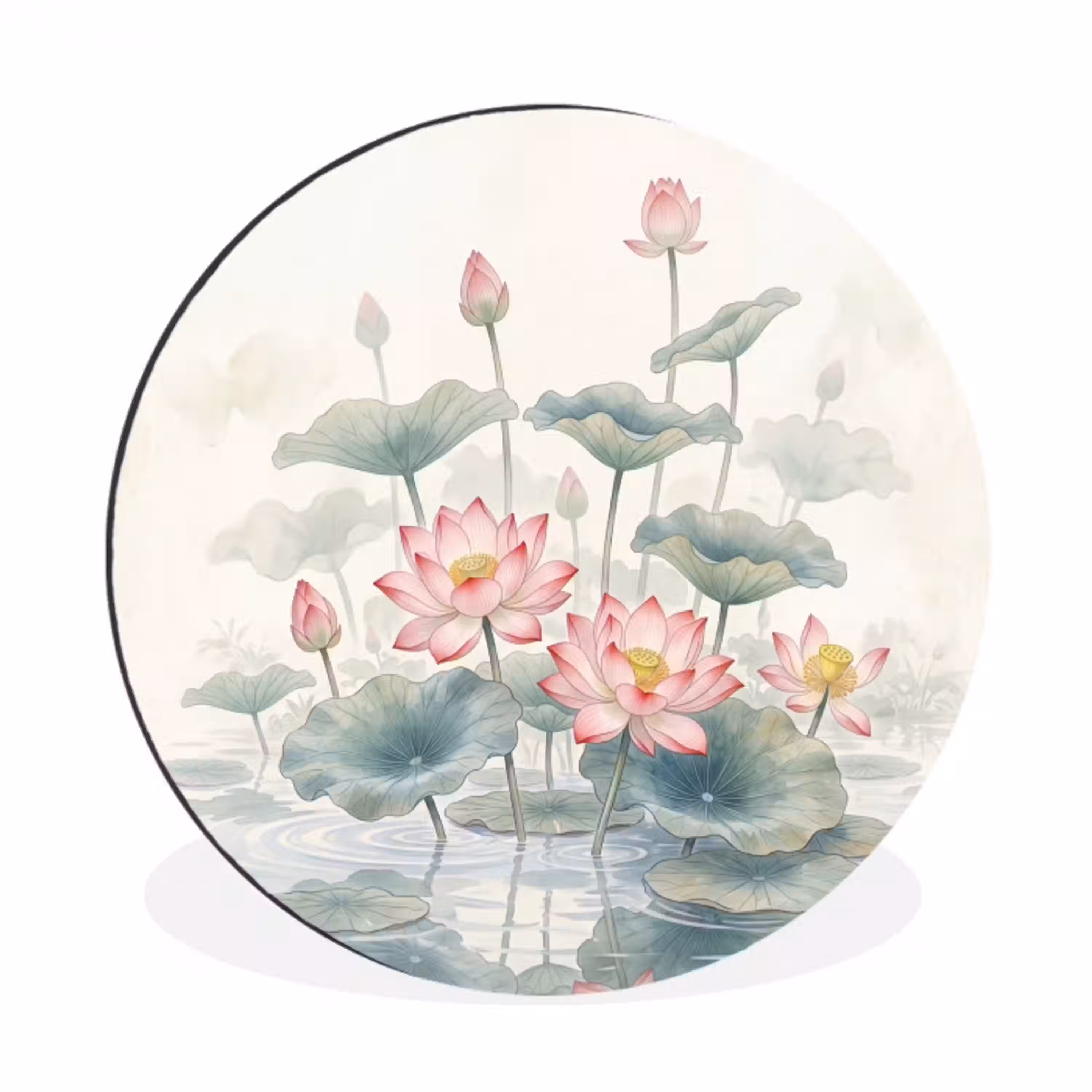 Aquarel - Lotusbloemen - Kleurrijk Wandcirkel aluminium klein -3d