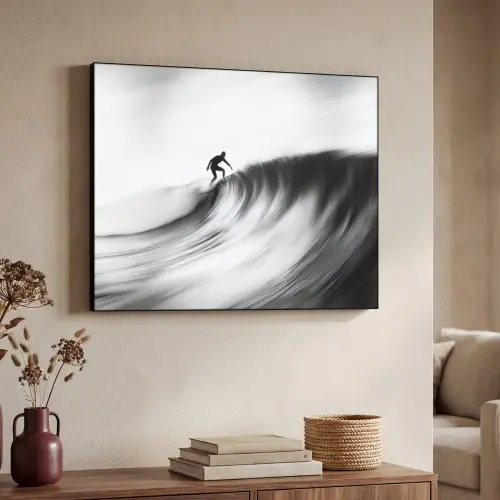 Surfer - Golf - Vervaagd - Zwart Textielframe zwart klein -sfeer3