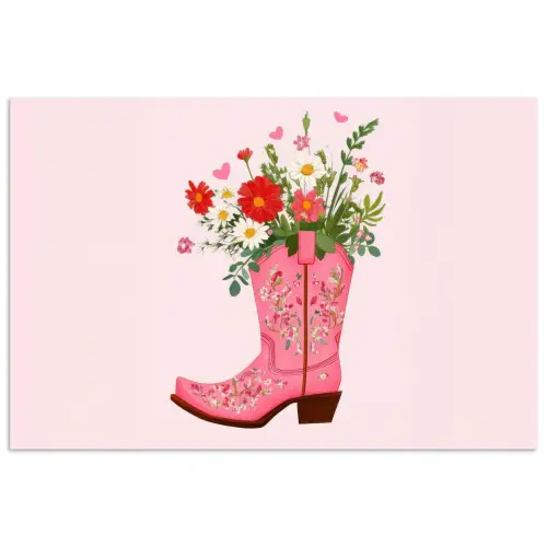 Cowboylaarzen - Roze - Boeket - Bloemen poster papier klein -3d