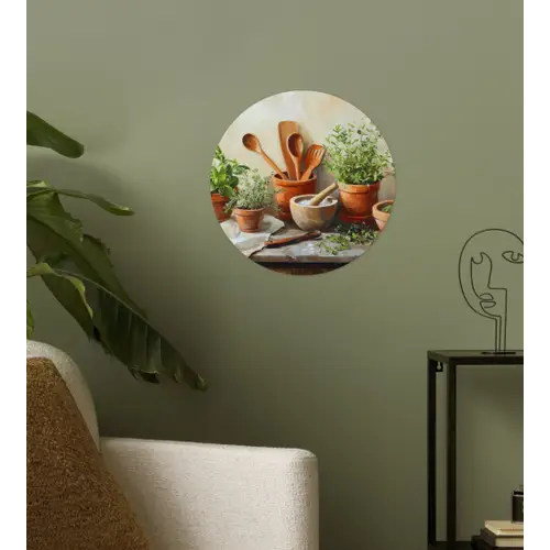 Potten - Kruiden - Hout Wandcirkel behangsticker klein -sfeer2