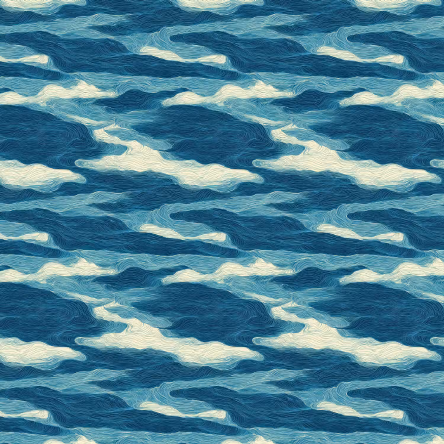 Tapete - Wellen - Abstrakt - Muster - Blau - Weiß