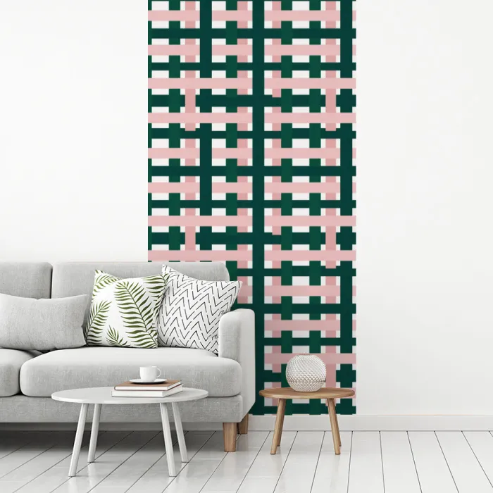 Vlechtpatroon - Groen - Roze - Grafisch fotobehang vinyl groot 64 -woonkamer