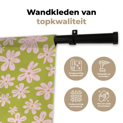 Bloemen - Roze - Getekend - Patroon Wandkleed katoen klein -sfeer2