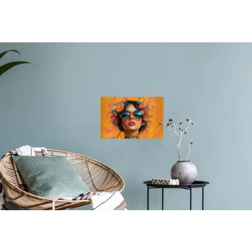 Vrouw - Bloemen - Aesthetic - Oranje Muursticker klein -plant