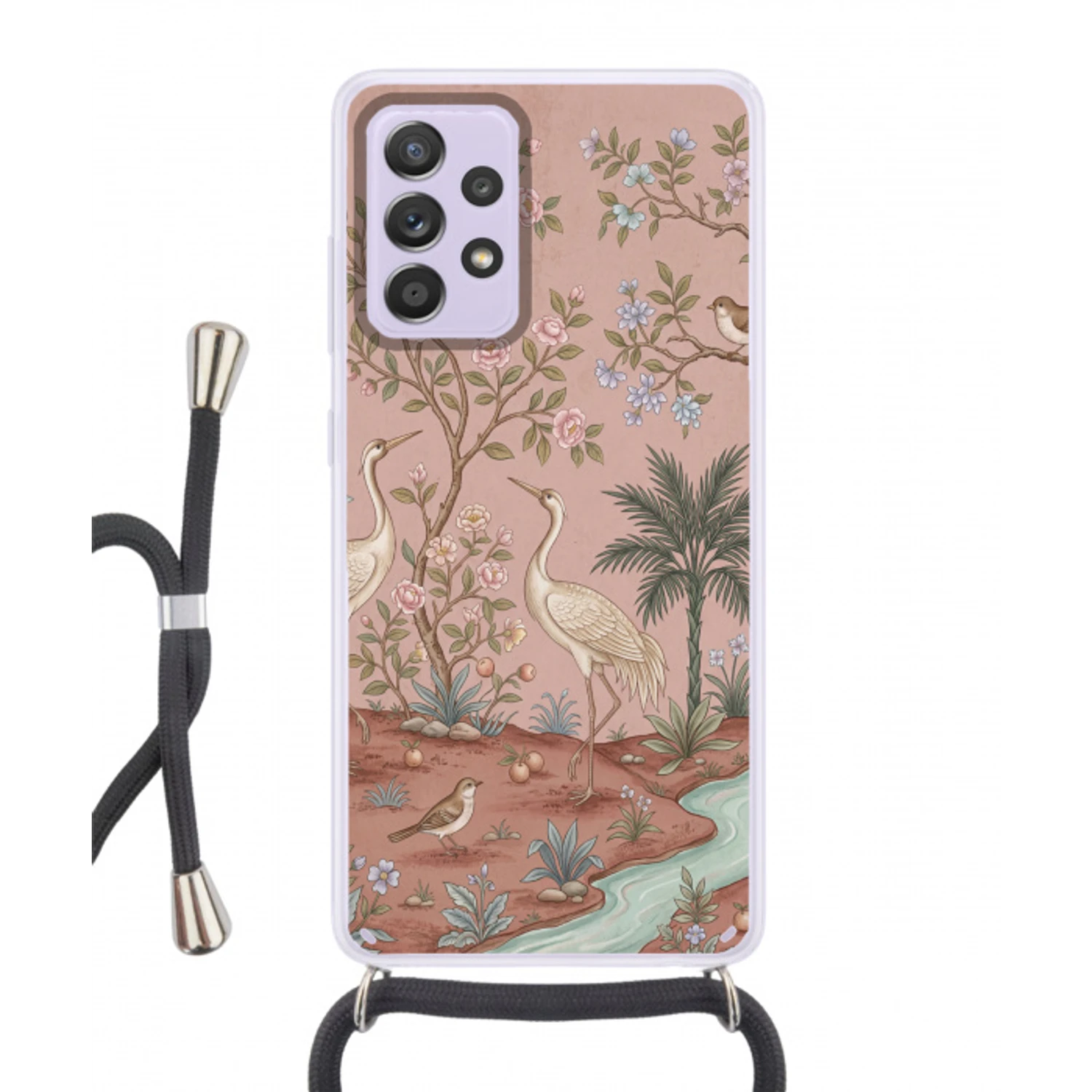 Nostalgisch - Reigers - Roze Hoesje Samsung Galaxy A52 5G met koord klein -3d