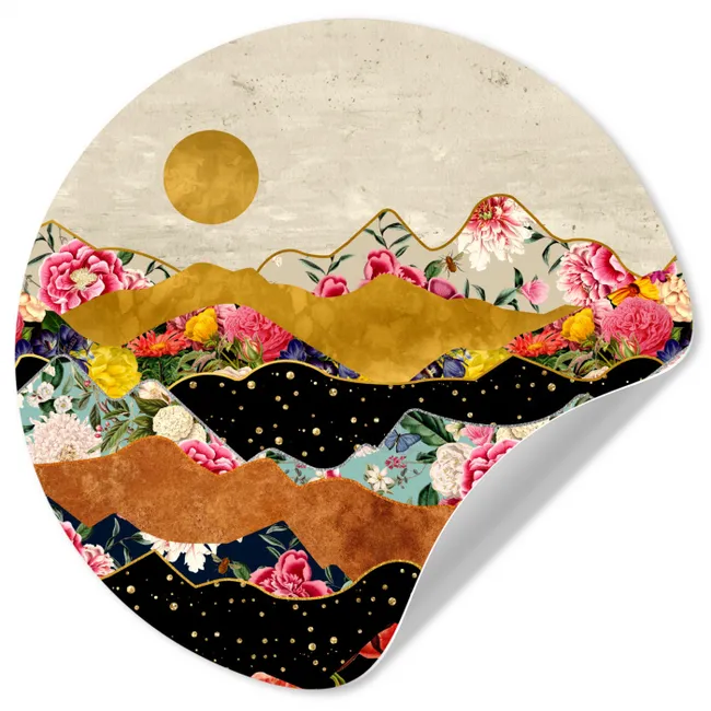 Goud - Bloemen - Print - Abstract - Landschap - Patronen Wandcirkel behangsticker klein -3d