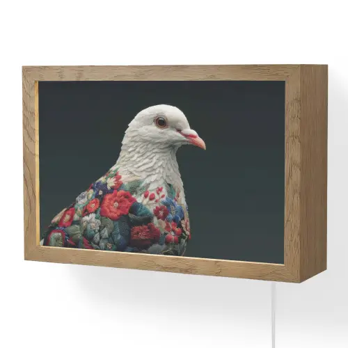 Duif - Bloemen - Wit - Zwart Light Box met kabel (Wandlamp) klein -3d