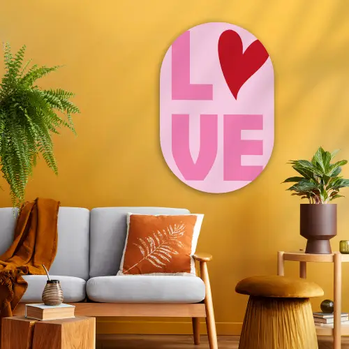 Love - Roze - Hart - Valentijn Wandcirkel Ovaal Glas middel -sfeer4