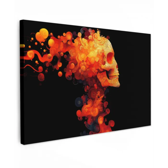Schedel - Oranje - Zijaanzicht - Vlammen canvas 2cm klein -z3d