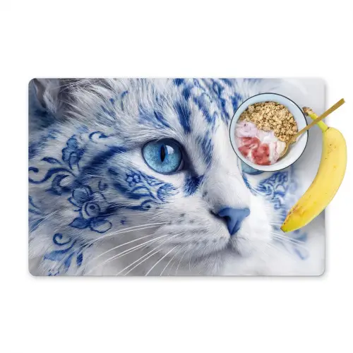 Kat - Patroon - Blauw Placemat vinyl groot -zzzproduct_Kitchenyeah-website