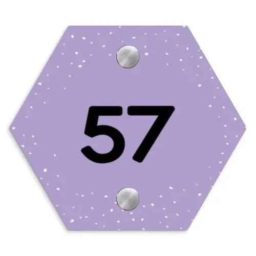 Paars met stippen - Traditioneel Naambord Hexagon klein -3d