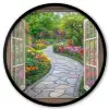 Doorkijk - Bloemen - Tuinpad - Natuur - Raam Fotolijst rond zonder passe partout klein -3d