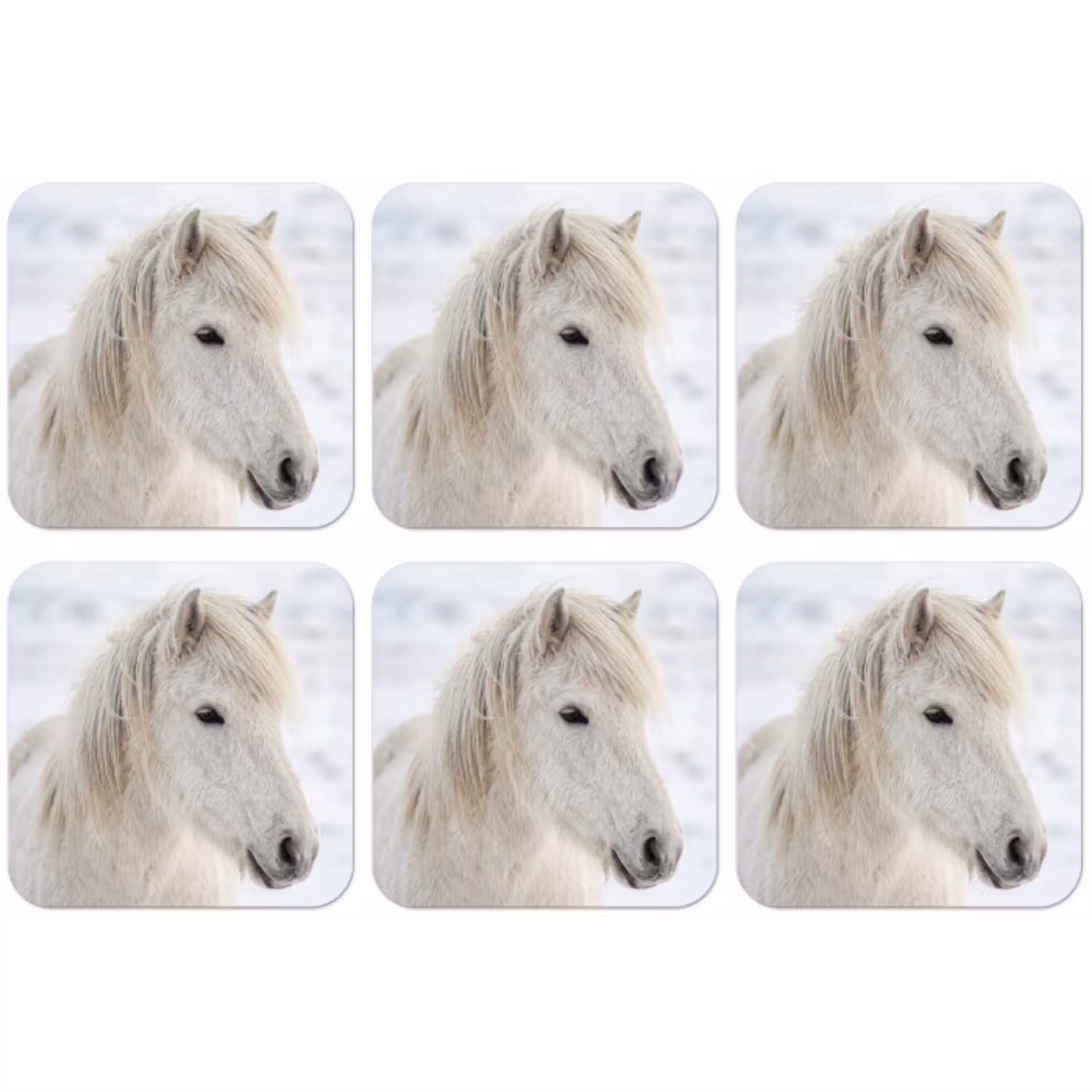 Paard - Kop - Winter - Dieren - Wit onderzetter kurk middel -zkaufland3dotto