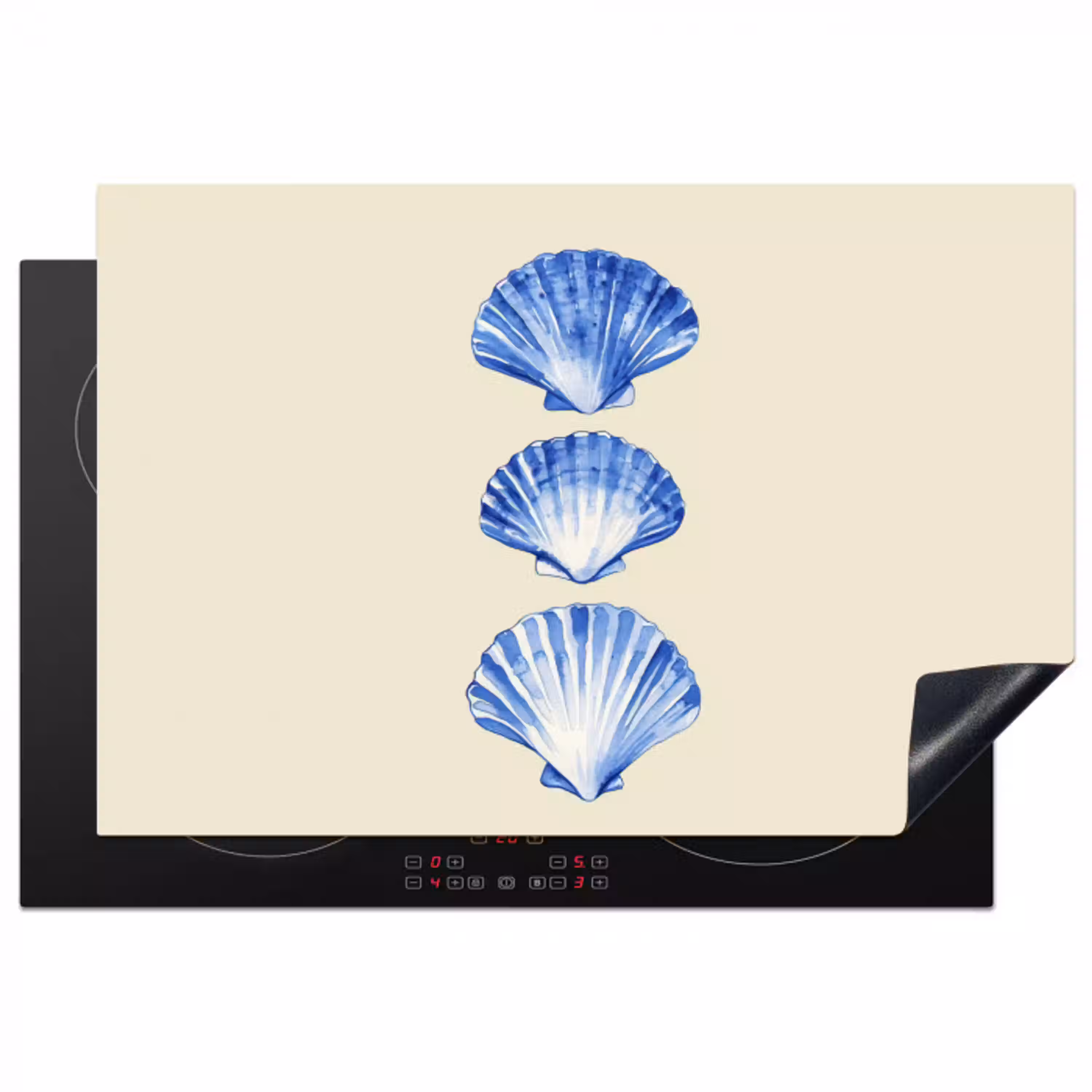 Schelpen - Blauw - Beige Inductie beschermer vinyl 3mm klein -3d