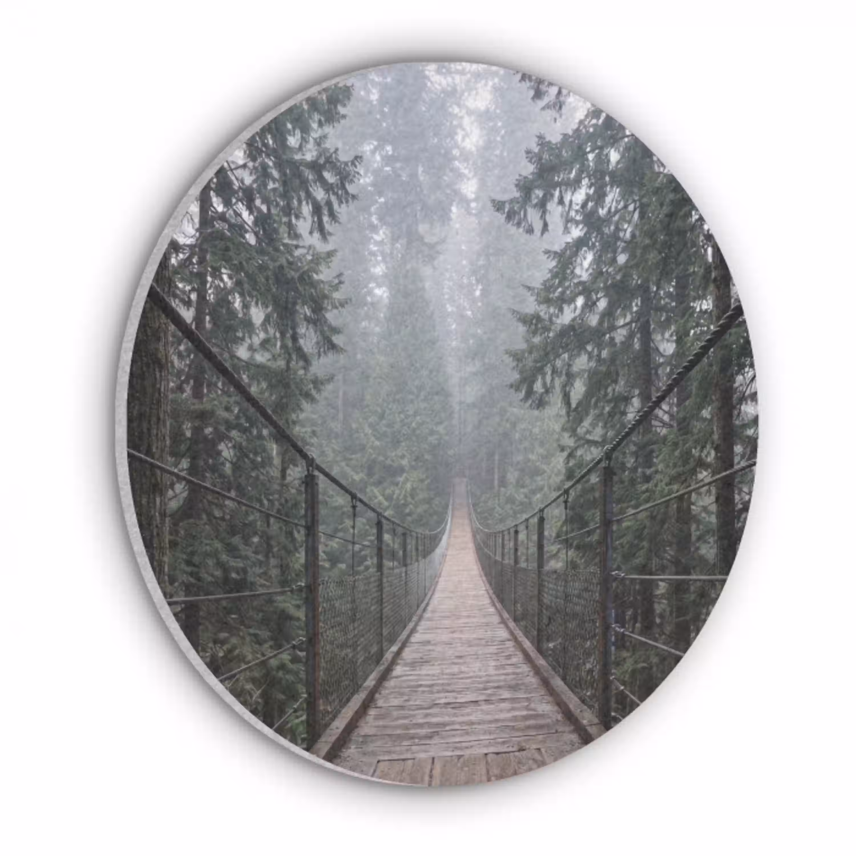 Brug - Bos - Mist - Natuur Akoestische PET Vilt - Rond klein -3d