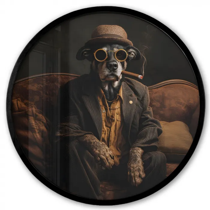 Hond - Sigaar - Hoed - Pak Fotolijst rond zonder passe partout klein -3d