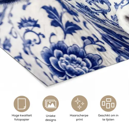 Koe - Delfts - Blauw - Artistiek poster papier klein -closeup_NL