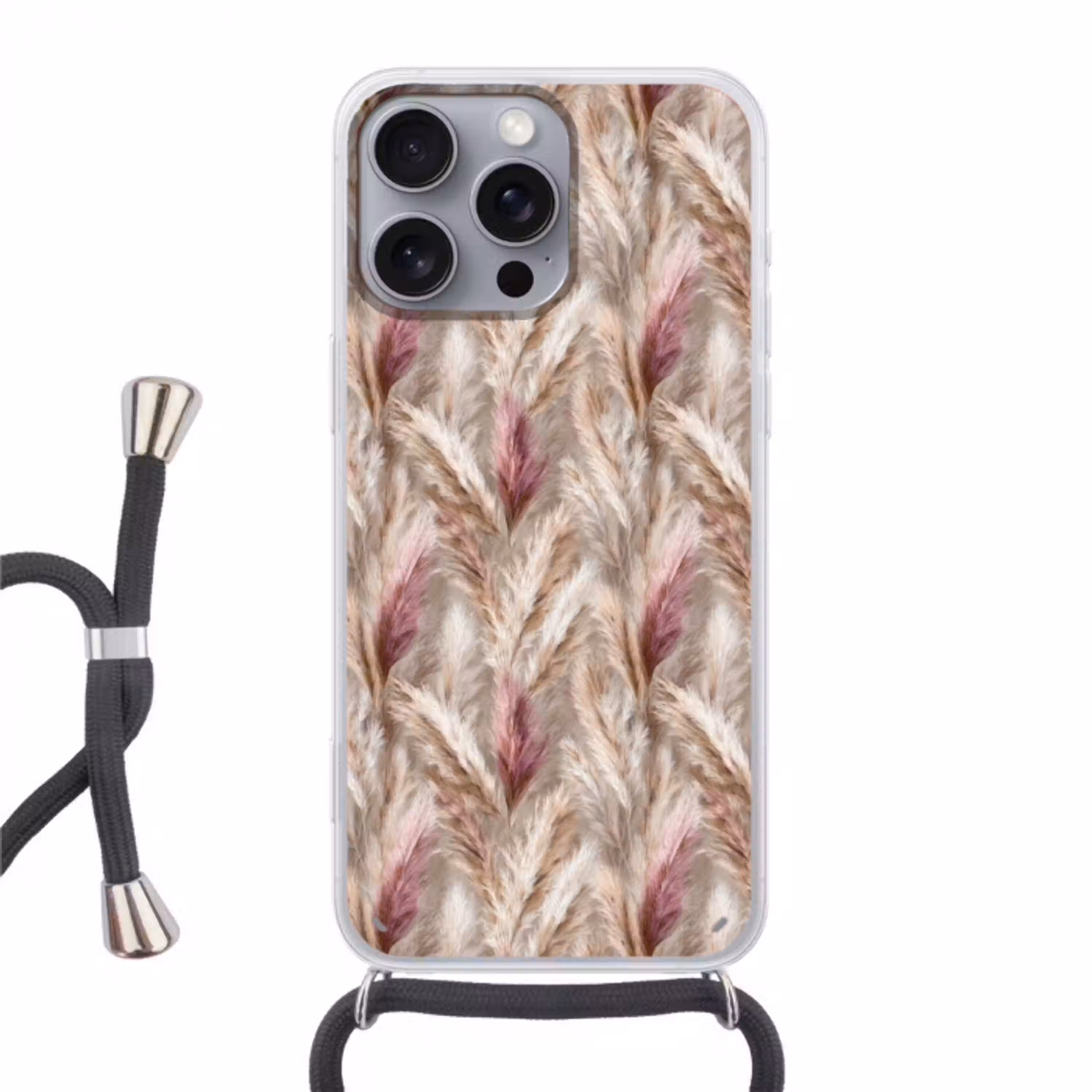 Pampasgras - Pluizig - Kleurrijk Hoesje iPhone 16 Pro Max met koord klein 804 -3d