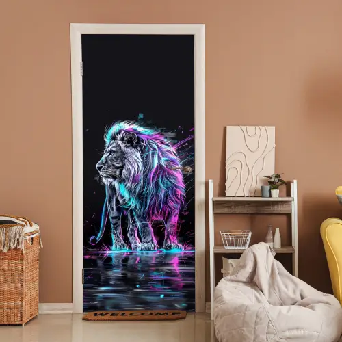 Leeuw - Kleuren - Zwart - Dieren deurposter klein -sfeer1