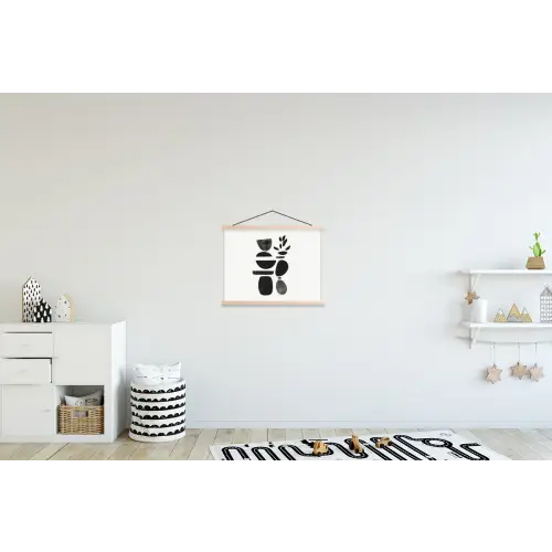 Japandi - Zwart - Abstract textielposter latten blank klein -kinderkamer