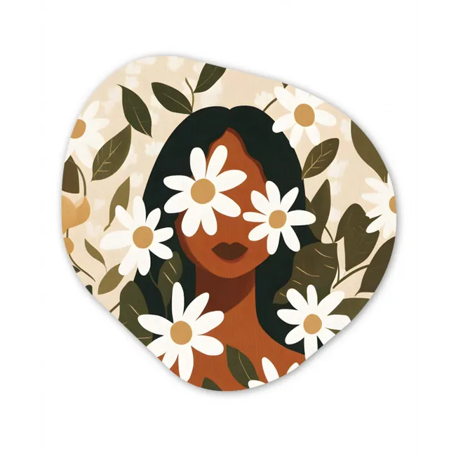 Illustratie - Vrouw - Madeliefjes - Wit Wandcirkel Organisch Forex 3mm klein -3d