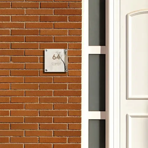 Boomsilhouet beige achtergrond - Modern Naambord Vierkant klein -sfeer3-XS