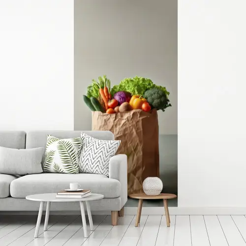 Papieren - Boodschappen - Groente - Kleurrijk fotobehang vinyl groot -woonkamer