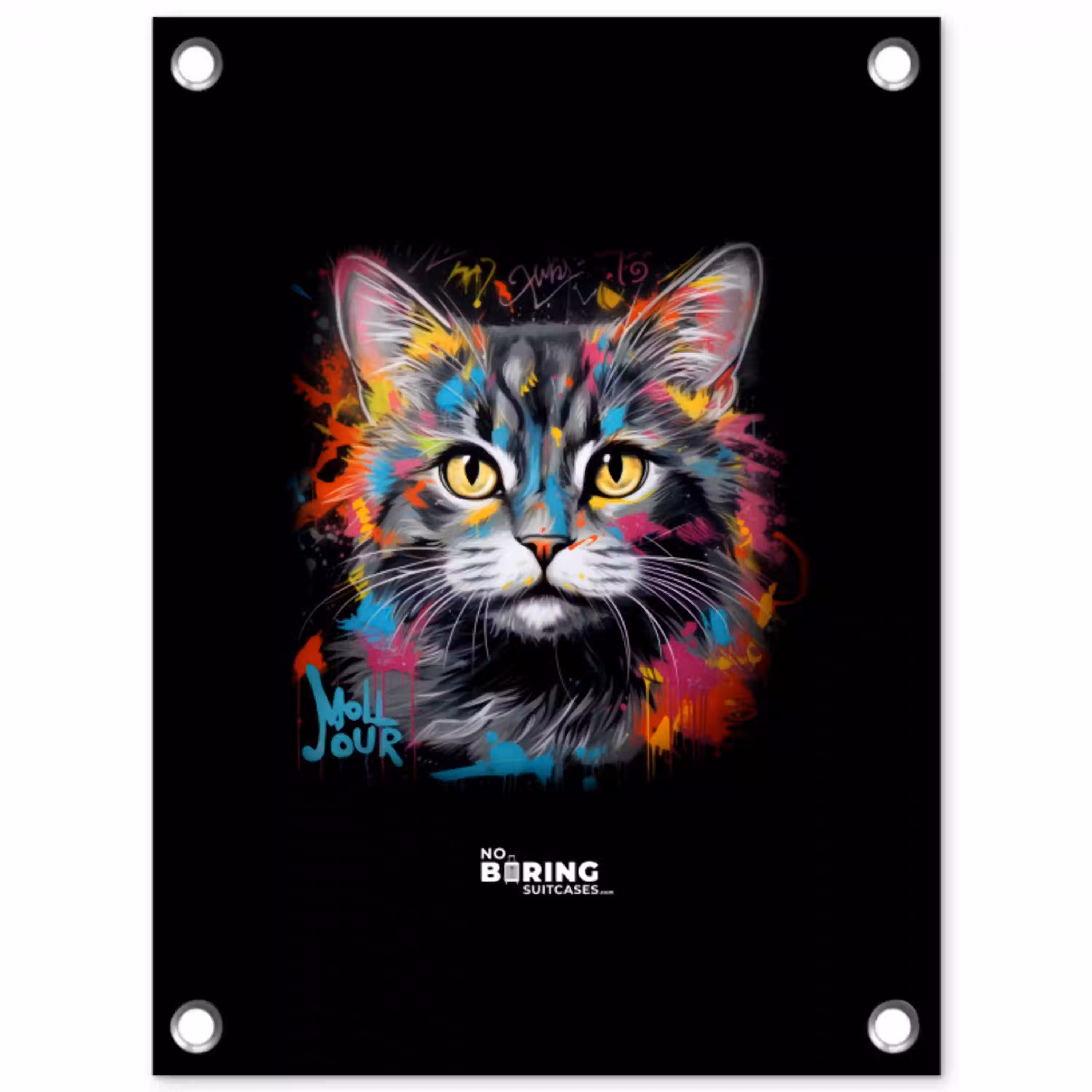 Kat met kleurrijke penseelstreken tuinposter los doek klein -3d