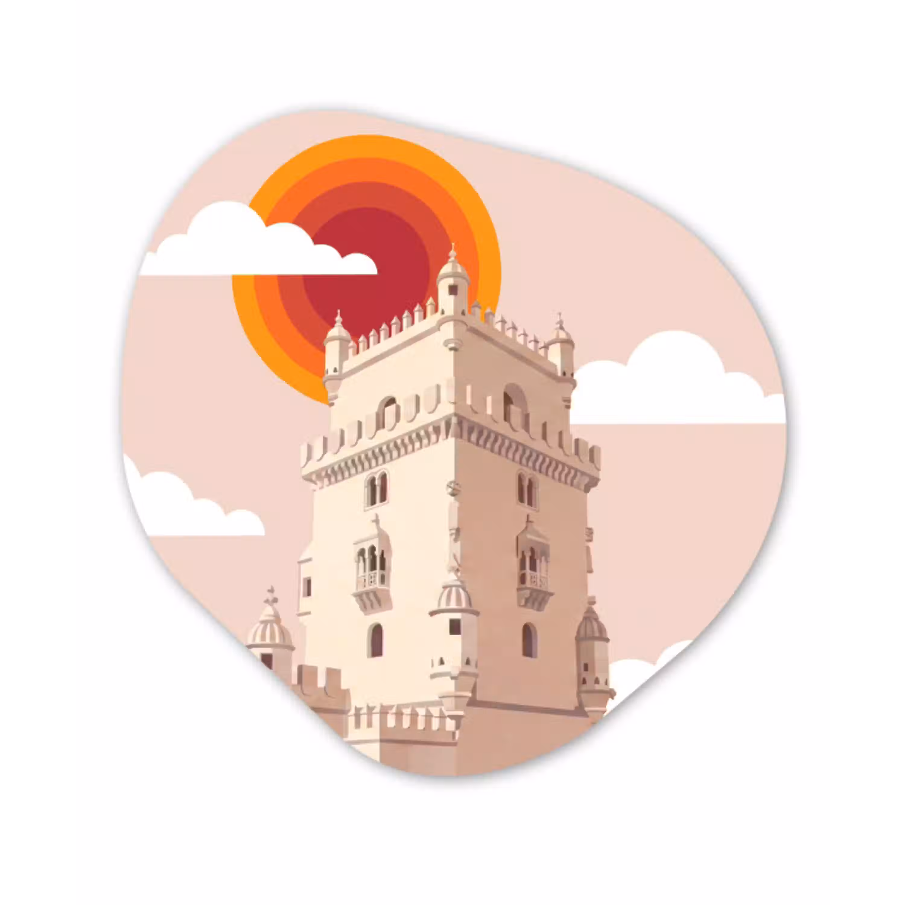 Toren - Rivier - Architectuur - Modern - Oranje Wandcirkel Organisch Forex 3mm klein -3d