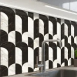 Bogen - Tegels - Marmer - Zwart - Wit keuken achterwand 2 middel 865 -zzzz3d_schuin
