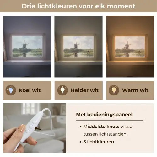 Molen - Willem Roelofs - Oude meesters - Kunst Light Box met kabel (Tafellamp) klein -USP_lichtkleurNL