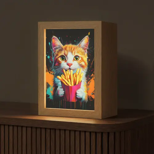 Kat - Eten - Patat - Graffiti - Abstract Light Box met kabel (Tafellamp) klein -z3d_website
