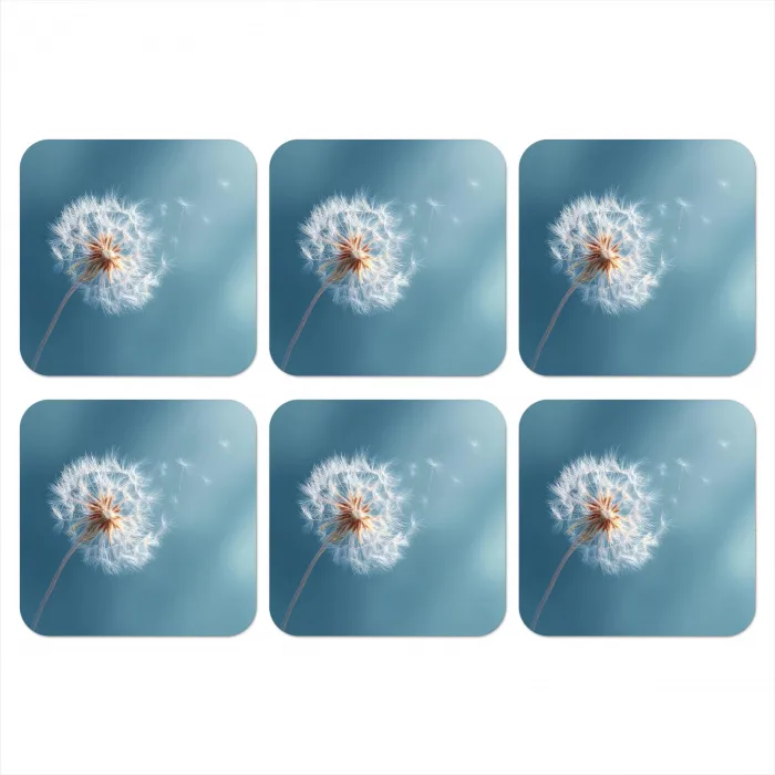 Paardenbloem - Wind - Blauw onderzetter kurk middel -3d