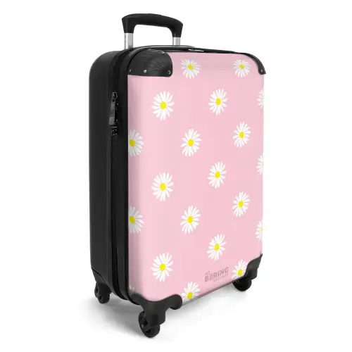 Pastel - Margrieten op licht licht roze achtergrond NBS - Handbagage koffer - Kinderen Unisex middel -productfoto_3d