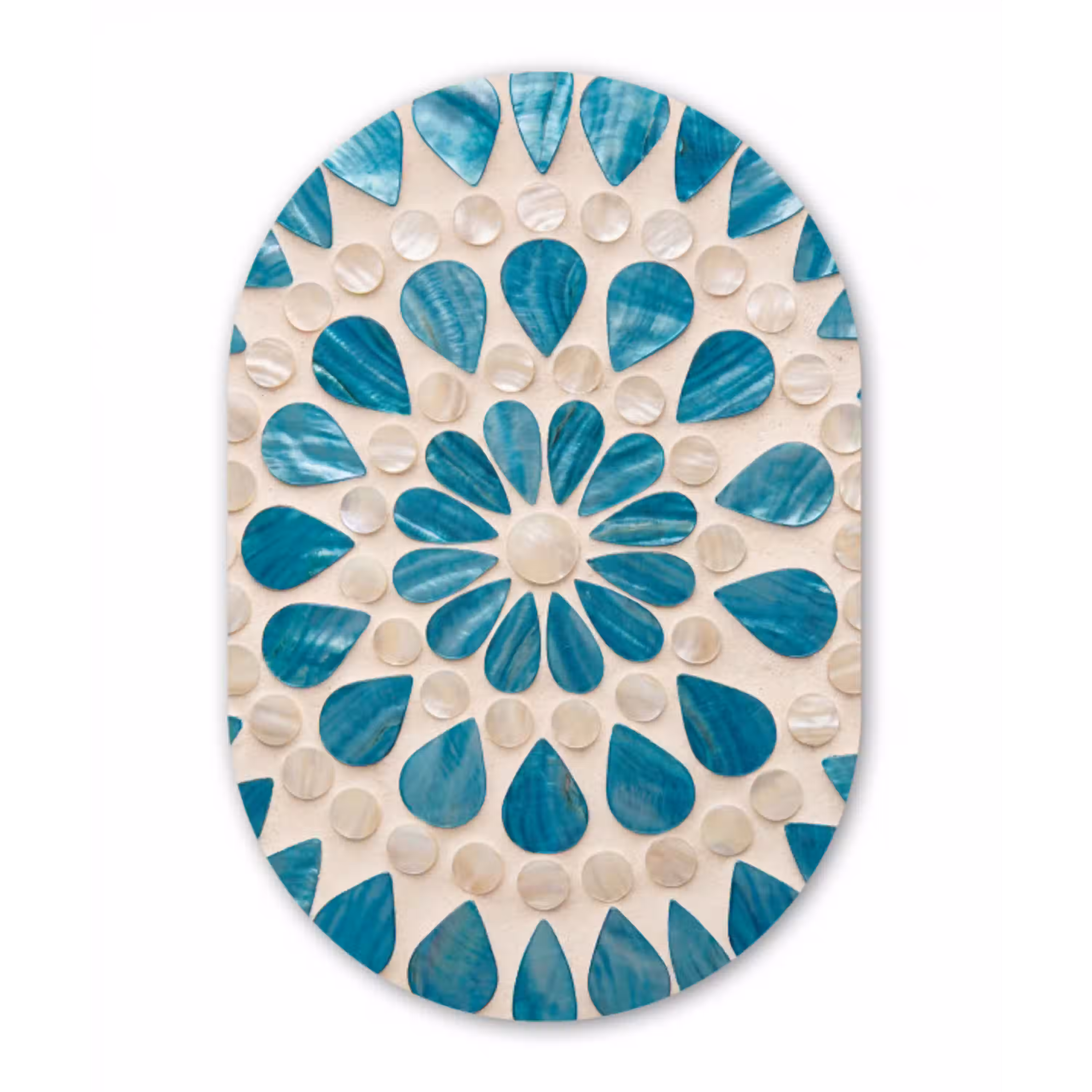 Patroon - Mozaïek - Schelpen - Abstract - Turquoise Wandcirkel Ovaal Forex klein -3d