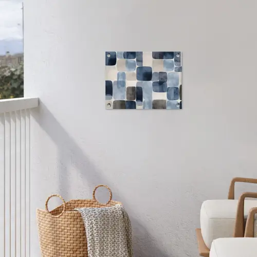 Patroon - Blauw - Vierkanten tuinposter los doek klein -sfeer8