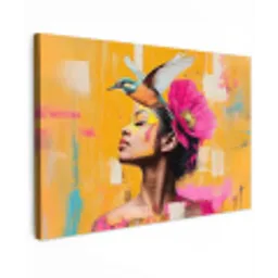 Vogel - Vrouw - Abstract - Bloem Tuinposter op houten frame 2 cm dik klein -3d