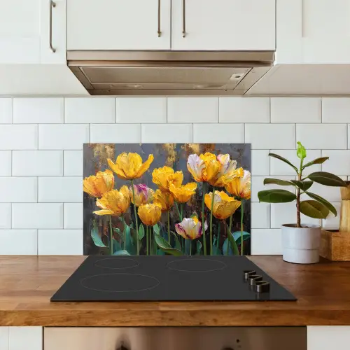Tulpen - Geel - Penseelstreken - Abstract keuken achterwand spatscherm klein -sfeer2