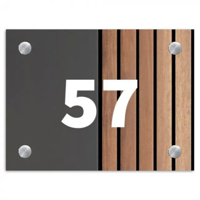 Hout en antraciet - Traditioneel Naambord Rechthoek middel -3d