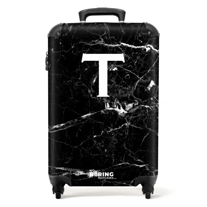 Letter T - Marmer look - Zwart NBS - Handbagage koffer - Unisex middel -productfoto_recht