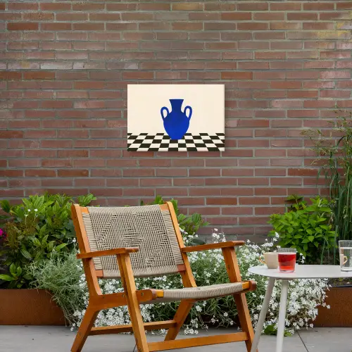 Vaas - Blauw - Geblokt - Modern Tuinposter op houten frame 2 cm dik klein -sfeer3