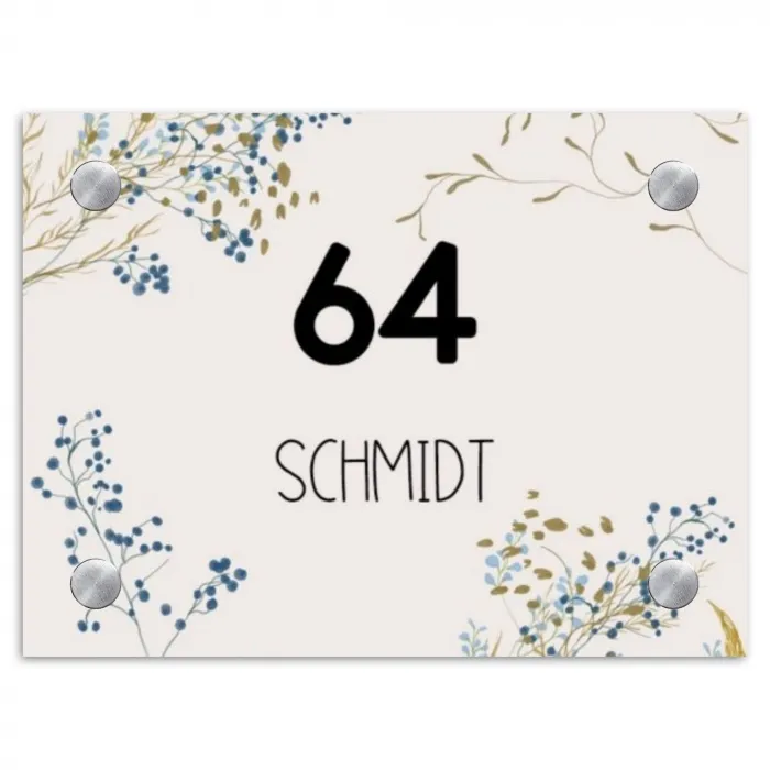 Bloemen - Beige - Modern Naambord Rechthoek middel -3d