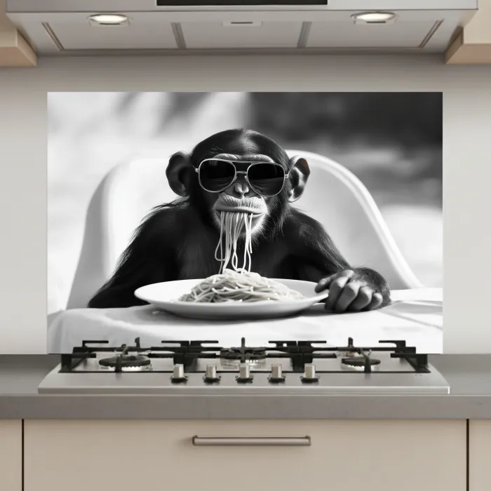 Aap - Spaghetti - Zonnebril - Zwart wit - Cool - Dier keuken achterwand spatscherm klein -3d_website